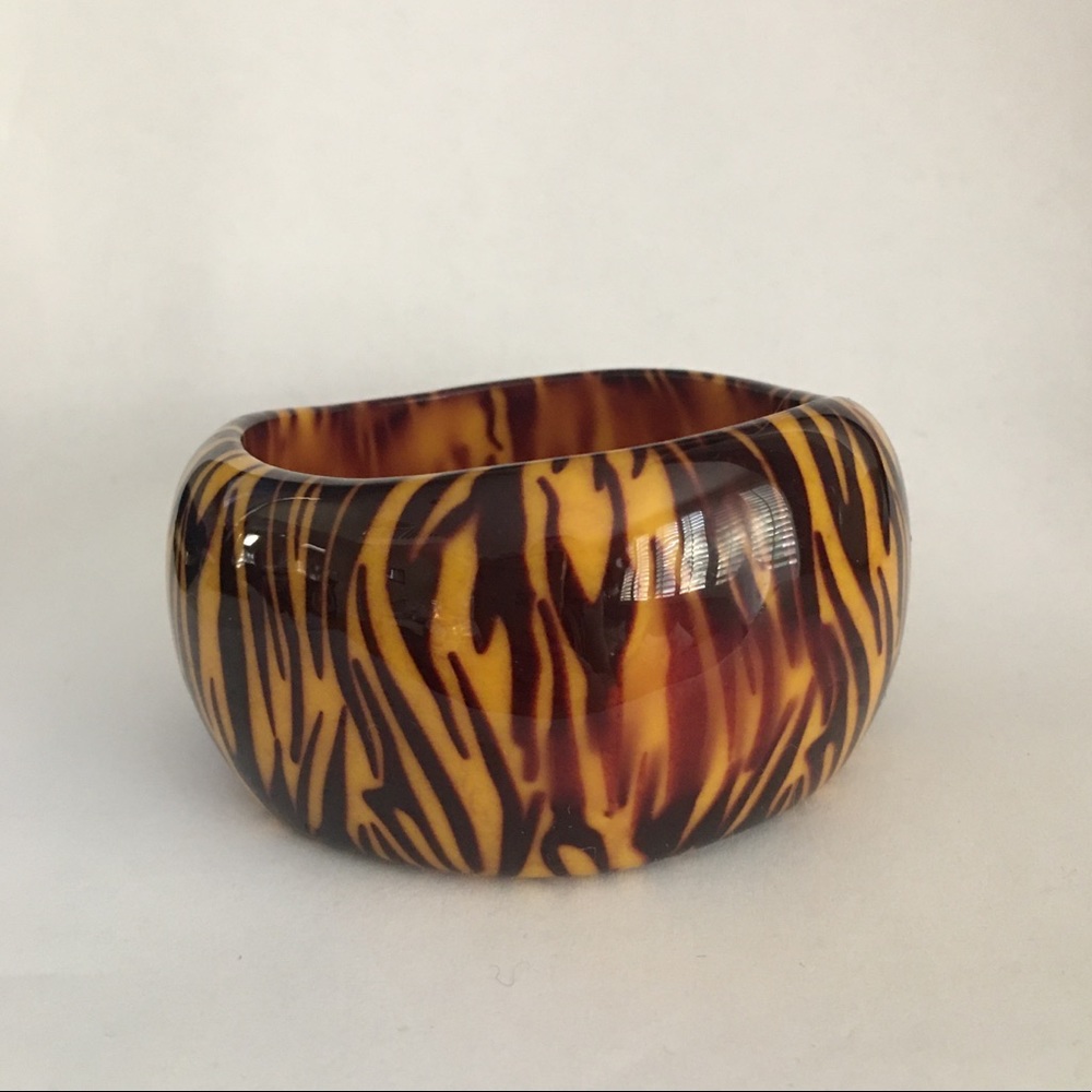 Lucite Zebra Pattern Wide Bangle Bracelet - image 1